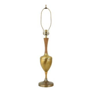 Vintage Brass & Wood Table Lamp For Sale