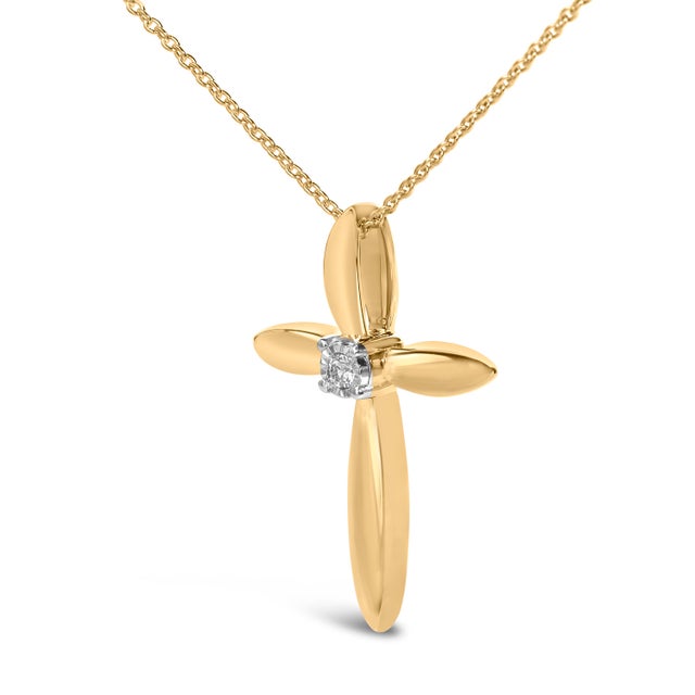 Haus of Brilliance Gold Vermeil Diamond Accent Cross Pendant Necklace For Sale - Image 4 of 6