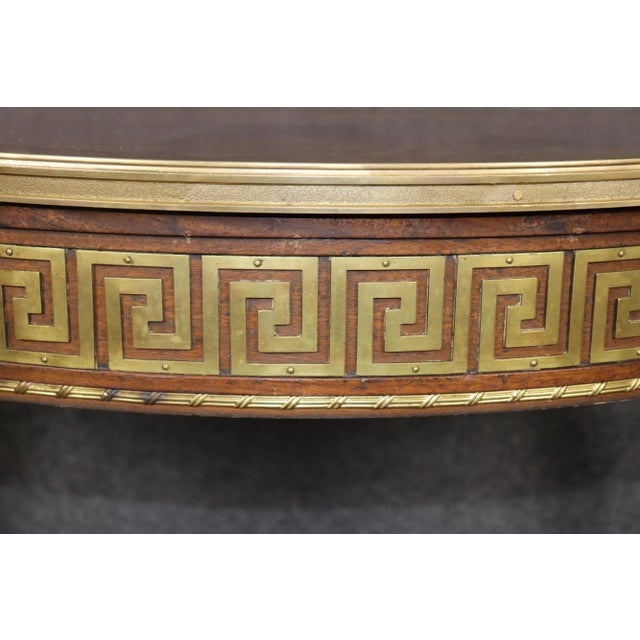 1920s Pair of Rare Bronze Mounted Ebonized Greek Key Similar Demilune Console Tables For Sale - Image 5 of 11