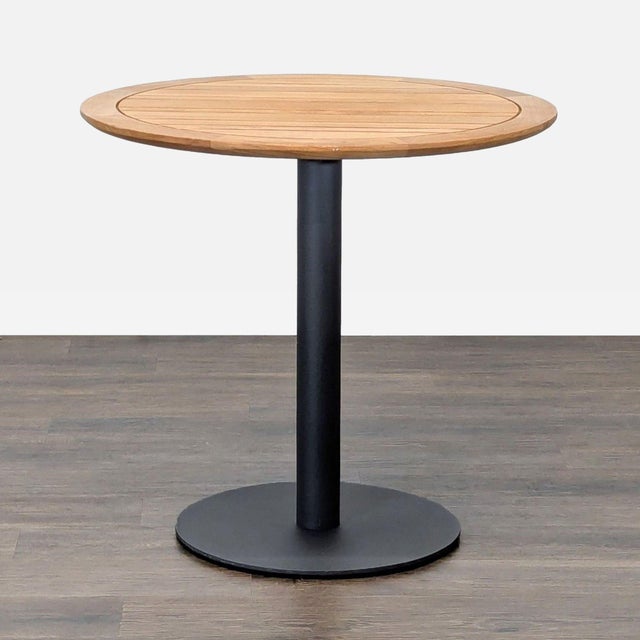Ventana Round Wood Top Table with Black Metal Base. Brand: Ventana. Original Price: $995. Dimensions (in): 32W x 32D x 30H.
