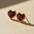 Geometric Heart Garnet Stud Earrings, Silver, Gold, Pair For Sale - Image 4 of 8