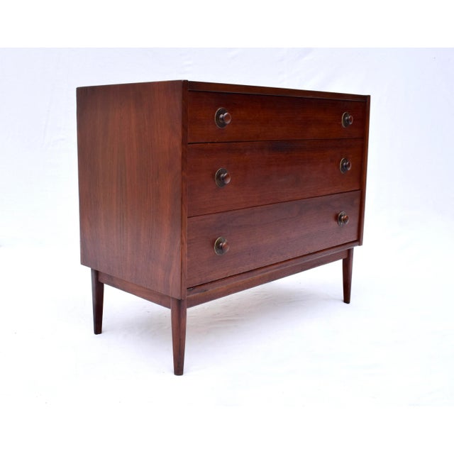 Wood Mid Century Walnut Three Drawer Bachelors Chest by Jack Cartwright For Sale - Image 7 of 11