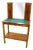Wooden Vanity Table with Mirror and Green Fabric Top For Sale