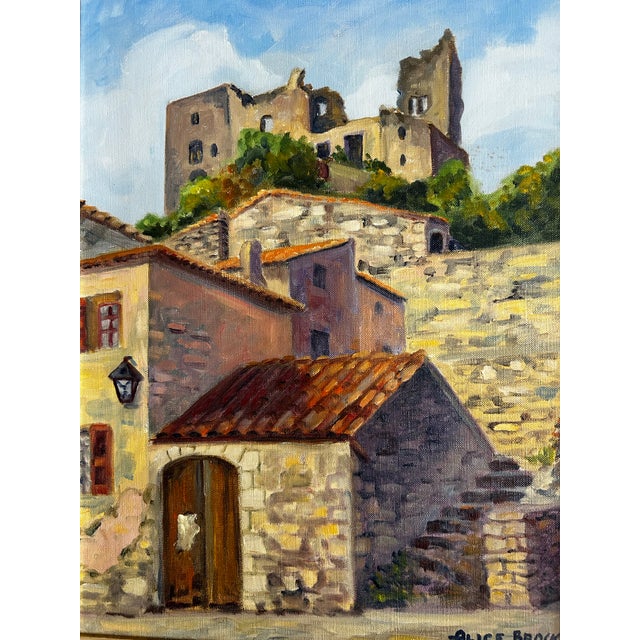 Vintage Oil Painting on Canvas of the Chateau of the Marques De Sade For Sale - Image 4 of 8