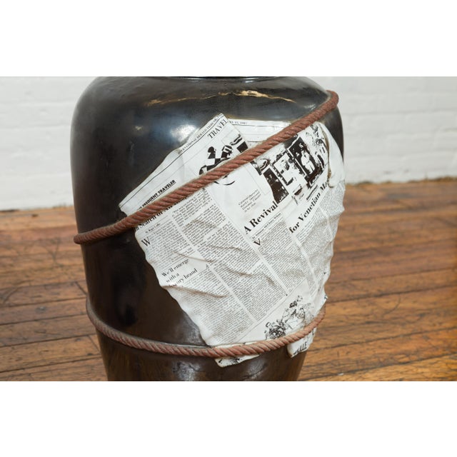 Auburn Large Thai Exterior Flower Vase with Black Patina, Rope and Newspaper Motifs For Sale - Image 8 of 12
