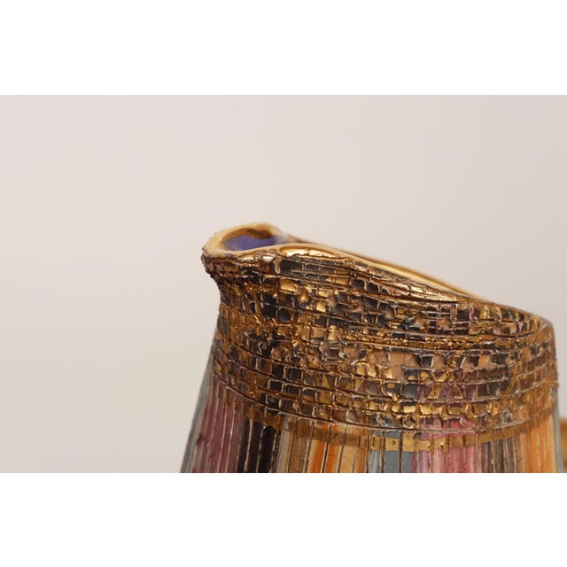 Vintage Italian Modernist Gilt Ceramic "Seta" Pitcher by Aldo Londi for Bitossi For Sale - Image 12 of 18