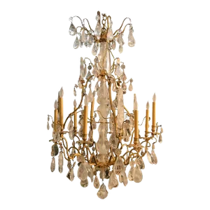 French 20th Century Bronze Rock Crystal Chandelier