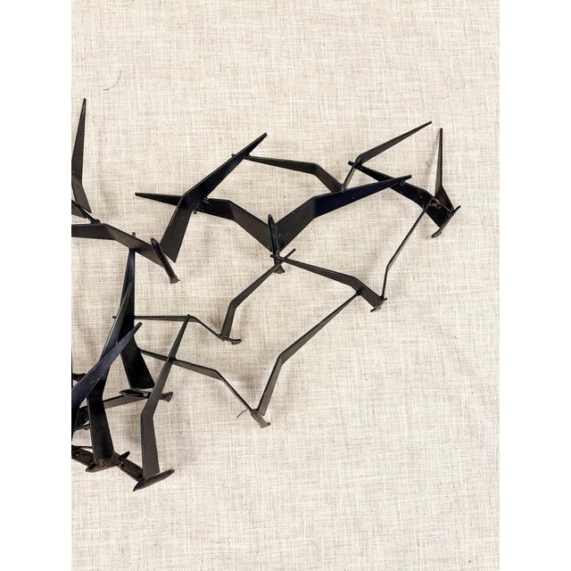 Metal Vintage Iron Flock Bird Wall Sculpture MCM Coastal Large 56" Walling Hanging Art For Sale - Image 7 of 8