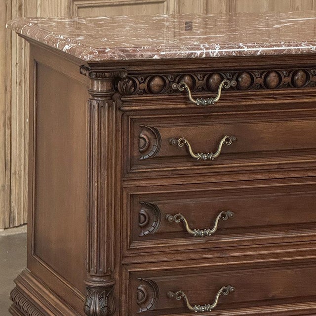 19th Century French Henry II Neoclassical Walnut Commode With Rouge Marble For Sale In Dallas - Image 6 of 18