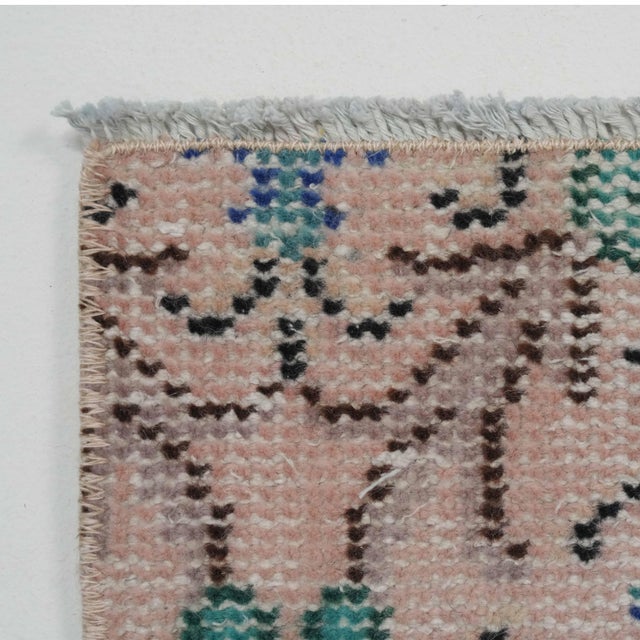 Pink 1970s Vintage Handmade Wool Cotton Pink Area Rug For Sale - Image 8 of 12