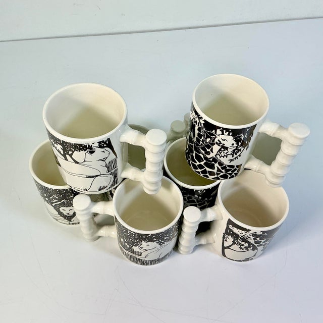 1970s Vintage Safari Boho Chic Lion & Giraffe Coffee Cups With Faux Bamboo - Set of 8. For Sale - Image 6 of 10