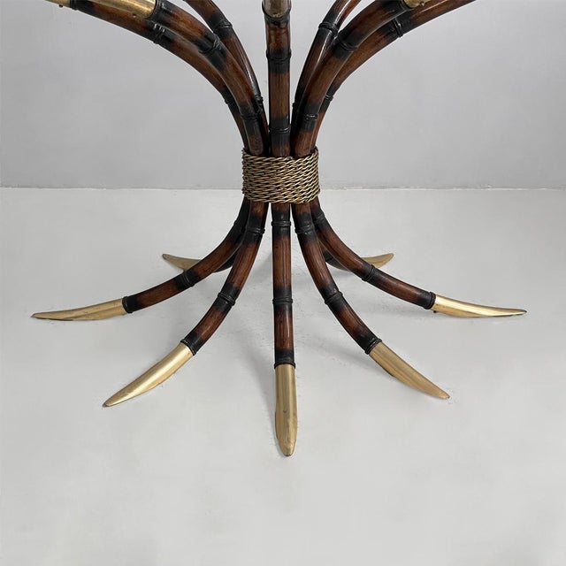 Italian Modern Oval Table in Bamboo, Brass and Glass, 1980s For Sale - Image 11 of 16