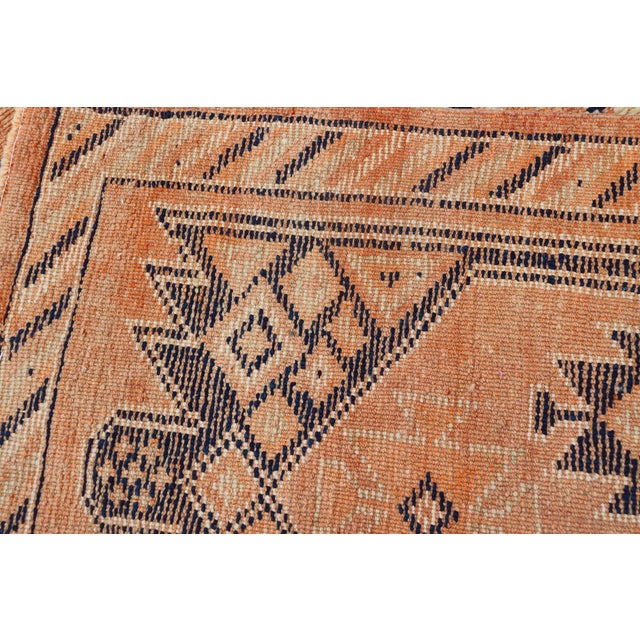 Tribal Medallion Design Vintage Turkish Runner in Orange and Navy Blue For Sale - Image 12 of 12