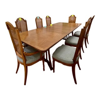1970s Hollywood Regency Faux Bamboo Dining Set by Thomasville / American Drew - 8 Chairs For Sale