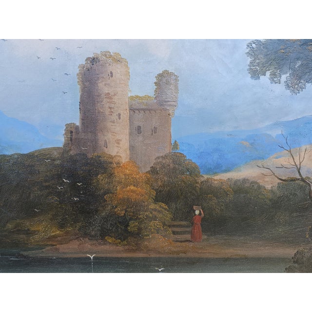 Antique 19th C. European Oil Painting Landscape Ruins Bridge and FIgures For Sale - Image 4 of 9