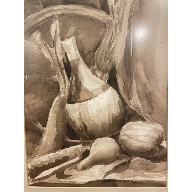 Realism Neutral Stilllife Painting Unsigned - Creams and Browns, Bottle and Veggies For Sale - Image 3 of 8