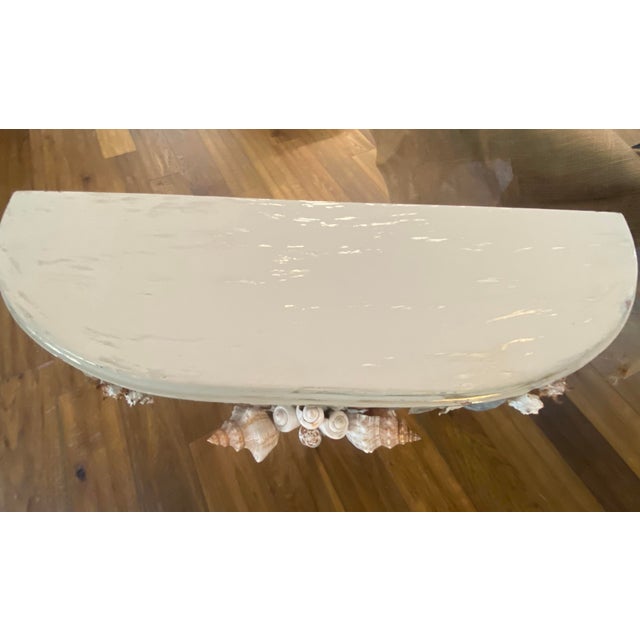 Shell Encrusted Demi Lune Table in Farrow & Ball Paint For Sale In Savannah - Image 6 of 12