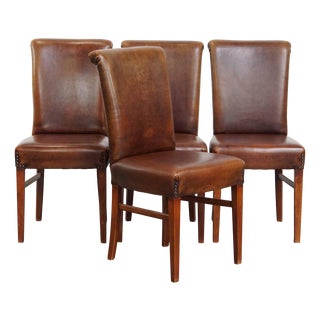 Dining Chairs in Sheepskin with Decorative Nail Finish, Set of 4 For Sale