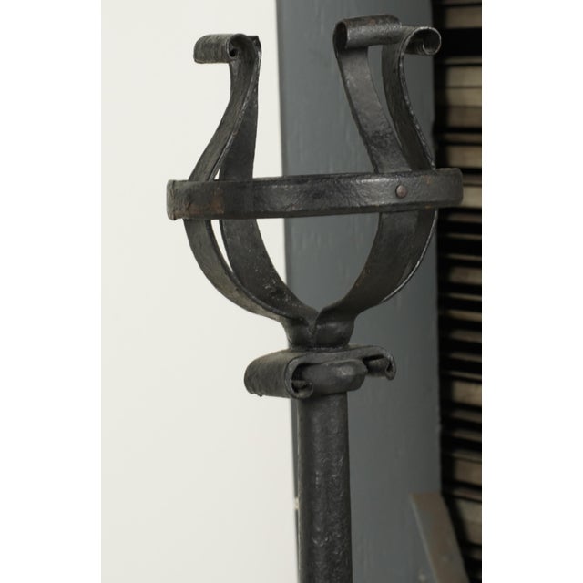 Large Vintage Pair of Iron Andirons. With a Cross Bar For Sale - Image 4 of 9
