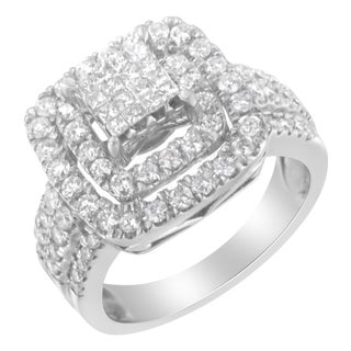 14KT White Gold Diamond Cocktail Ring (1 1/2 cttw, H-I Color, SI2-I1 Clarity) For Sale