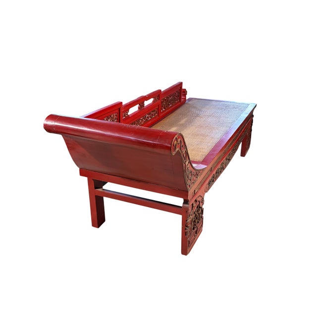 Vintage Chinoiserie Red Lacquer Princess Daybed 90" W For Sale In New York - Image 6 of 15