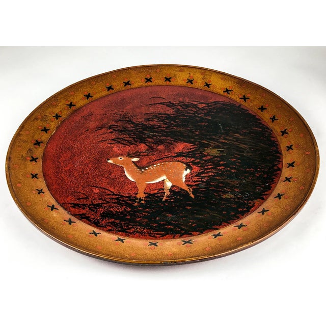 Very unique large wood tray which has been hand carved and beautifully painted and lacquered in which to serve your...