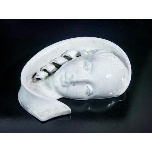 Glazed ceramic sculpture attributable to michael andersen, woman's face with braid. Denmark, 1930s/1940s origin denmark...