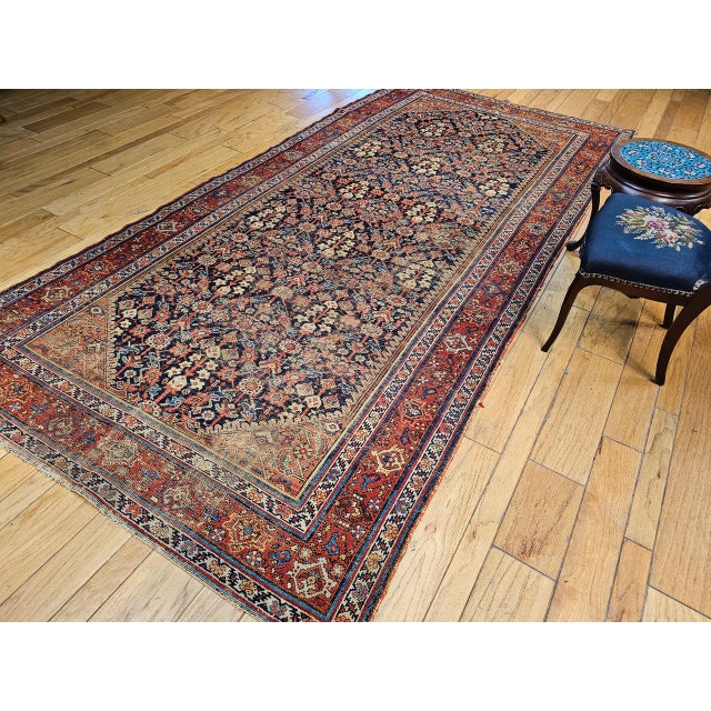 Antique Persian Malayer Gallery Rug, Hand-Knotted Wool, Geometric Pattern, 6x12, Navy & Red For Sale - Image 13 of 14
