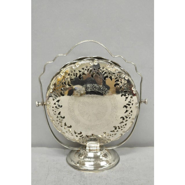 Metal Vintage Queen Anne Style Silver Plated 3 Tiered Folding Cake Dessert Stand Tray For Sale - Image 7 of 18