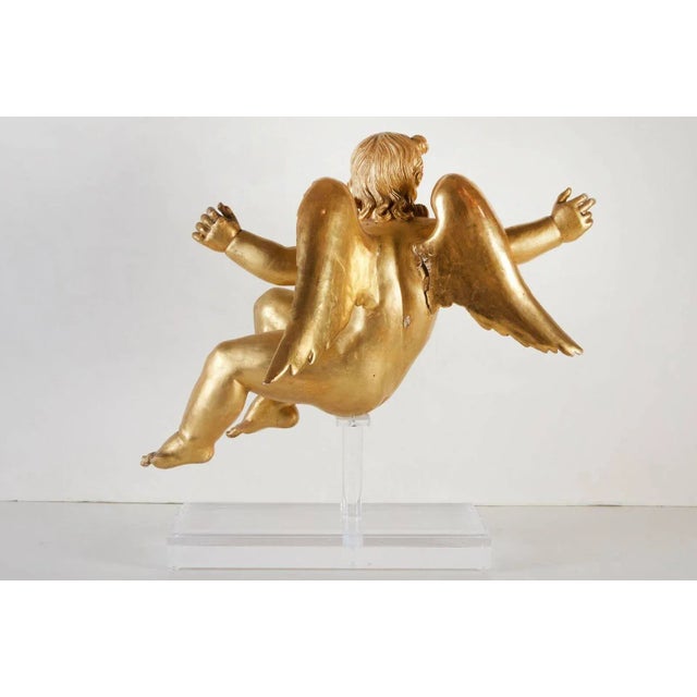 Fine pair of left and right, hand-carved, gessoed and 22-karat gold gilded, Italian presentational angels singing in...