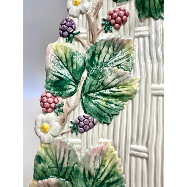 White Vintage Fitz & Floyd Wild Berries Ceramic Serving Platter – Basketweave Tray For Sale - Image 8 of 10