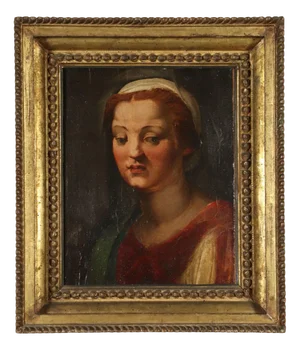 After Andrea del Sarto, Woman's Portrait, Tempera on Panel, Framed