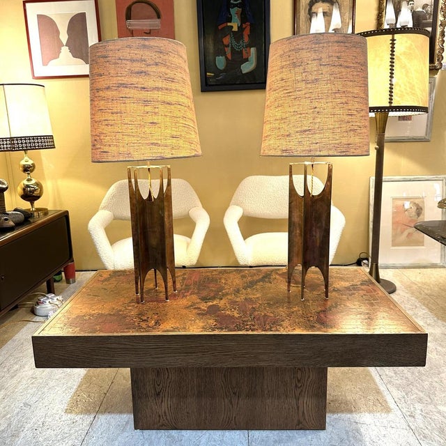 Brutalist Coffee Table with Etched Copper Top attributed to Bernhard Rohne, 1960s For Sale - Image 4 of 12