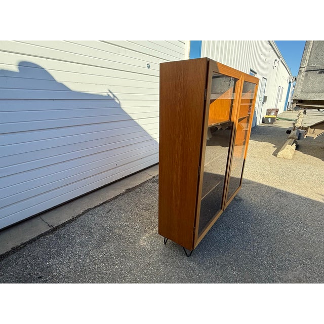 Mid Century Danish Modern Oman Junn Teak Bookcase on Hairpin Legs For Sale - Image 10 of 12