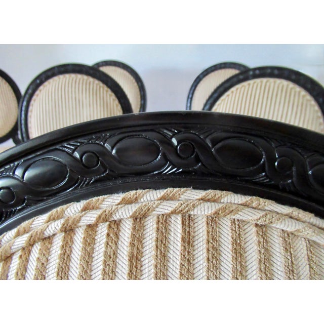 C.1990's Neoclassical-Style Satin Ebony Finished Dining Chairs With Chenille Textile - Set of 8 For Sale - Image 13 of 17