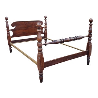 Antique 19th Century Colonial Chippendale Mahogany Cannonball Full Size Bed C1890 For Sale