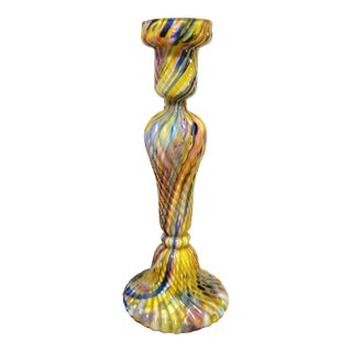1970s Murano Glass Swirled and Ribbed Surface Tall Candle Stick For Sale