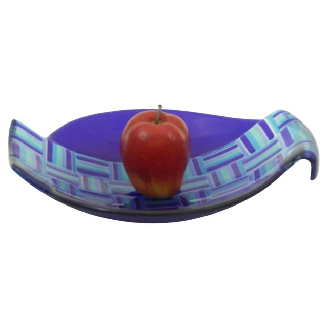 Vintage Postmodern Blue Fused Art Glass Sculptural Bowl, circa 1980 For Sale - Image 17 of 17