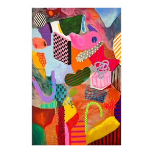 Contemporary Abstract Mixed Media - Acrylic, Oil Pastels, Gouache on Raw Linen Painting "Playful Garden I" by Daniela Marin