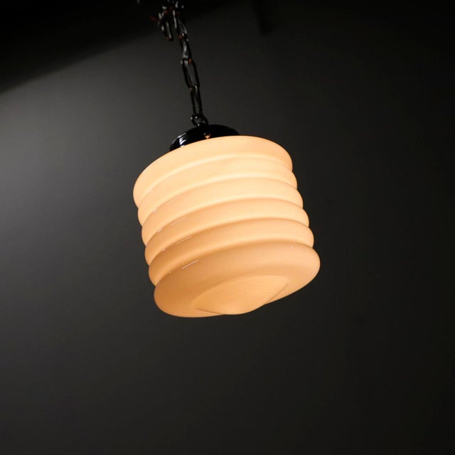 Art Deco 1950s Art Deco Pink Glass Pendant Light For Sale - Image 3 of 4