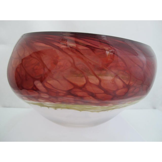 Tim Chilina Large Marbled Red Oregon Pacific Nw Art Glass Vase Bowl For Sale - Image 13 of 18