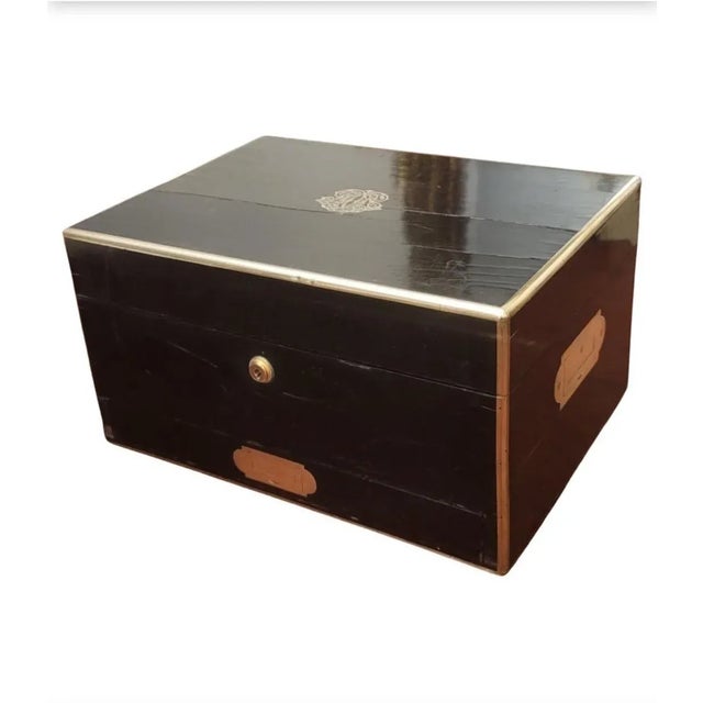 1839 Fitzmaurice West Victorian Ebony & Brass Inlays Necessaire De Voyage For Sale - Image 13 of 13