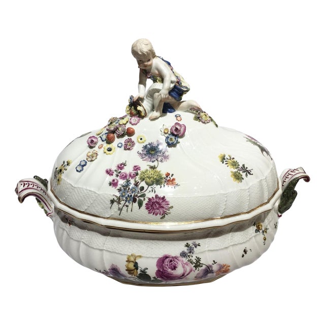 Meissen Porcelain Soup Bowl with Flower Decor, 1755 For Sale