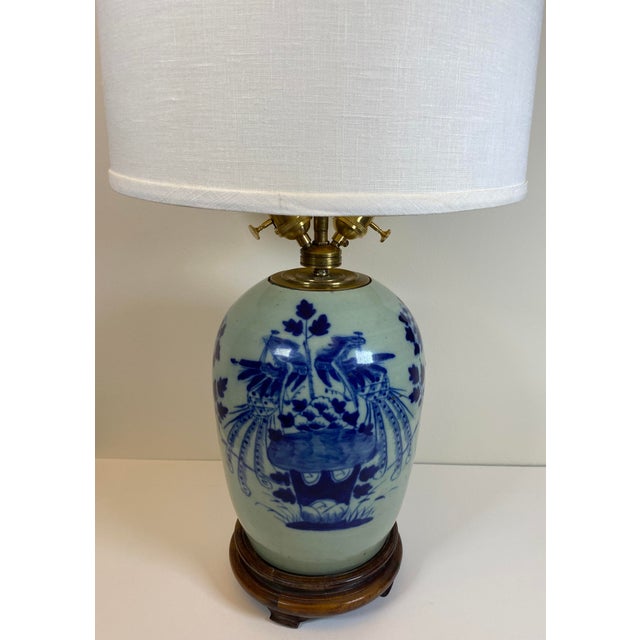 Late 19th Century Blue and White French Porcelain Table Lamp With White Shade For Sale - Image 11 of 14
