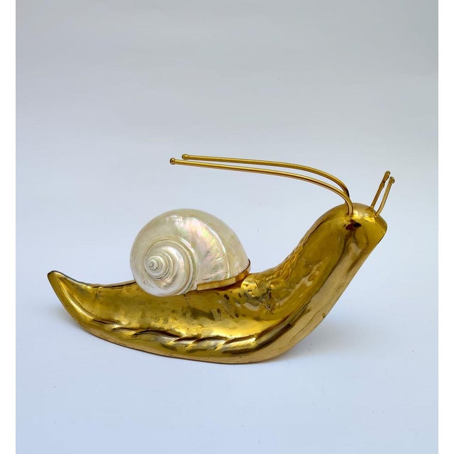 Mid Century Italian Nautical Brass and Shell Snail Art Sculpture from Gabriella Crespi, 1950s For Sale - Image 11 of 11
