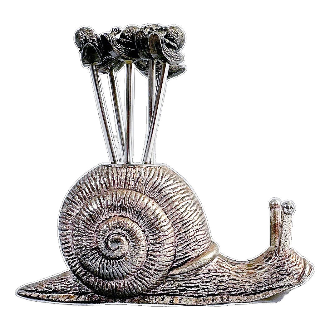 Mid Century Silver Plate Snail Charcuterie Picks - Set of 6 | Chairish