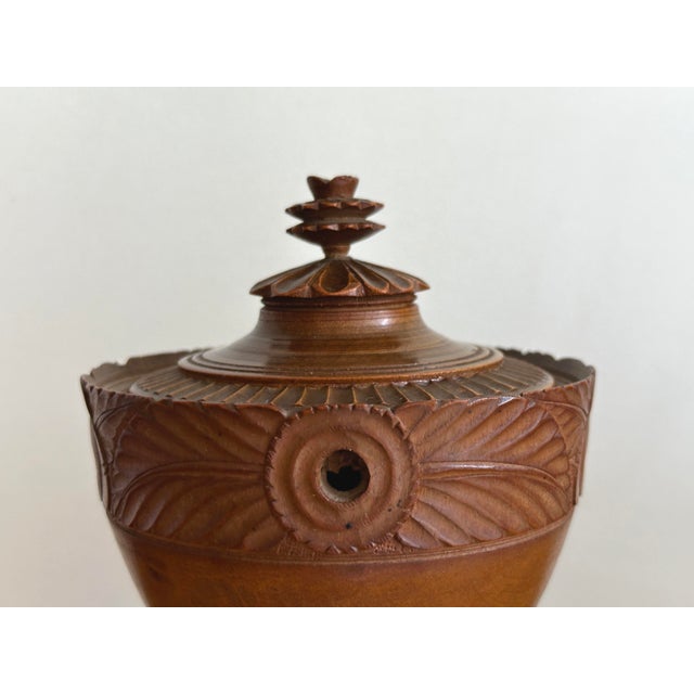 Neoclassical Empire Pedestal and Vase in Carved Fruitwood with Bird Decoration, France, Early 19th Century For Sale - Image 4 of 8