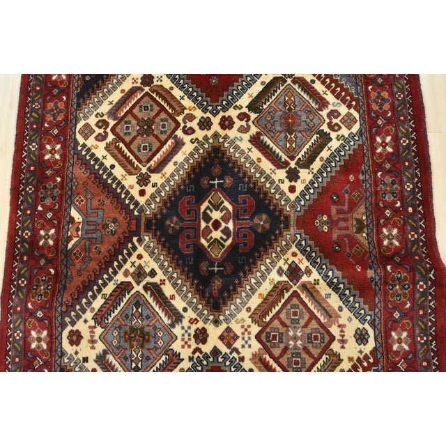 1990s Yalameh Rug 3'5'' X 5'11'' Multicolor Wool Vintage Tribal Hand-Knotted Carpet For Sale - Image 5 of 12