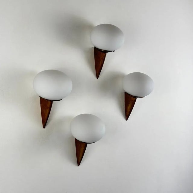 Gold Italian Lancia Wall Sconces in Brass and Opaline Glass from Stilux Milano, 1960s, Set of 4 For Sale - Image 8 of 18