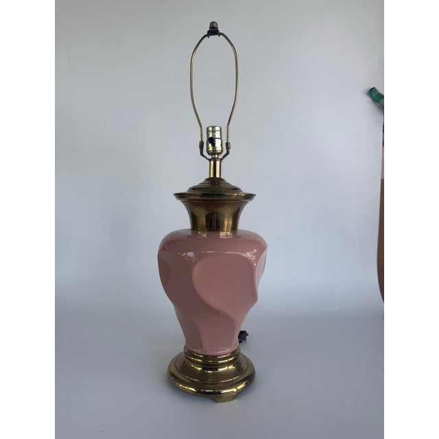 Vintage 1980's Pink Ceramic Lamps With Brass Base. For Sale - Image 4 of 9